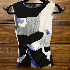 DKNY Women's Black and Purple Abstract Blouse XSmall